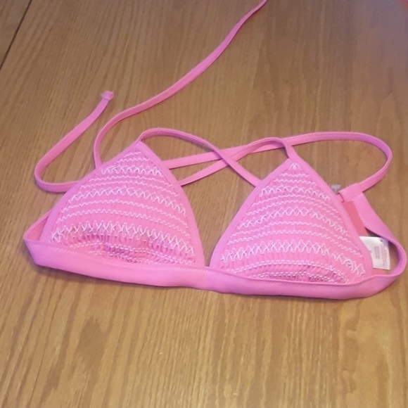 xhilaration Bikini Top Crochet Pink Triangle Crochete Size Medium - Picture 5 of 7